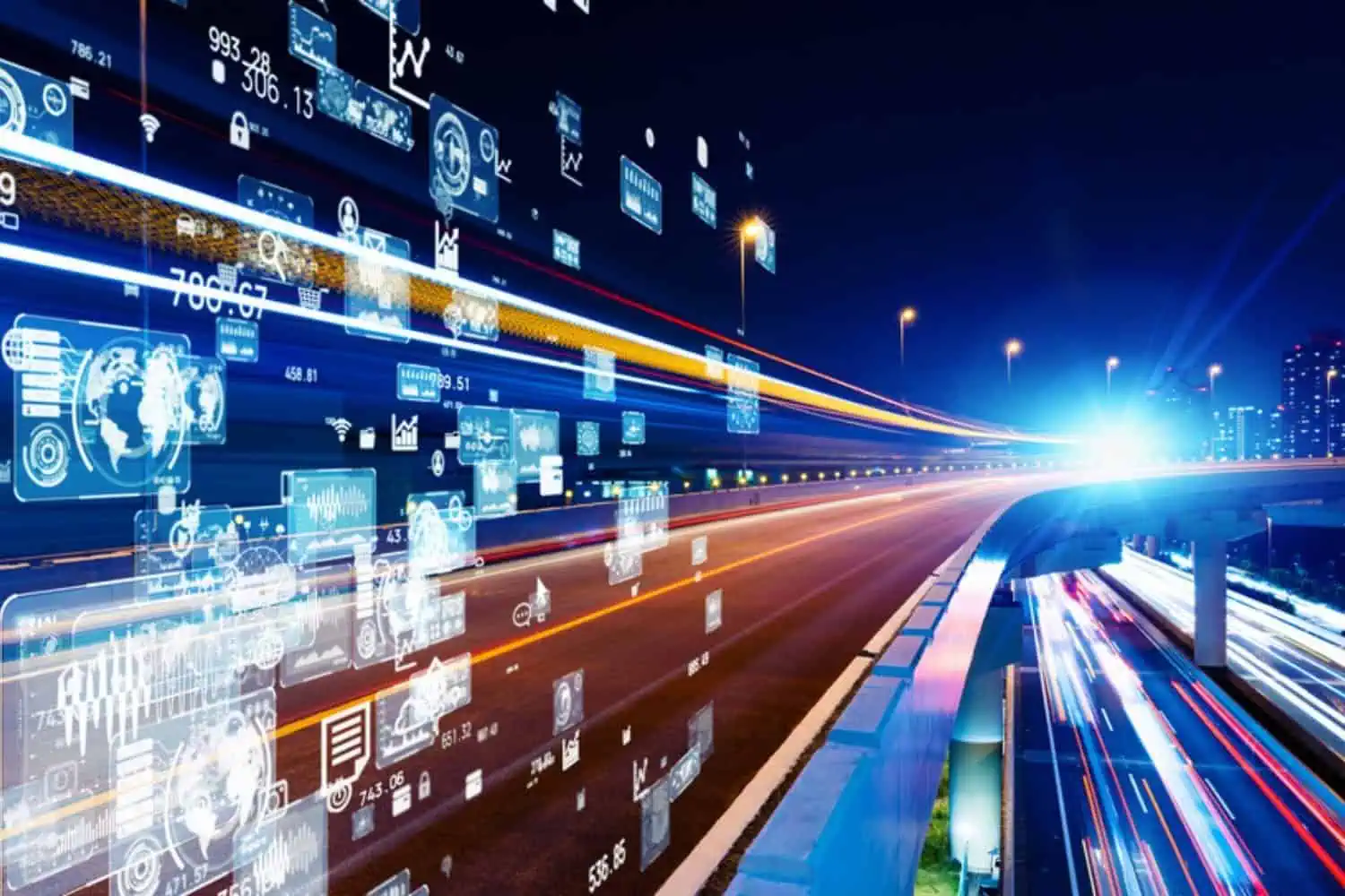 Concept of digital business intelligence moving on a highway