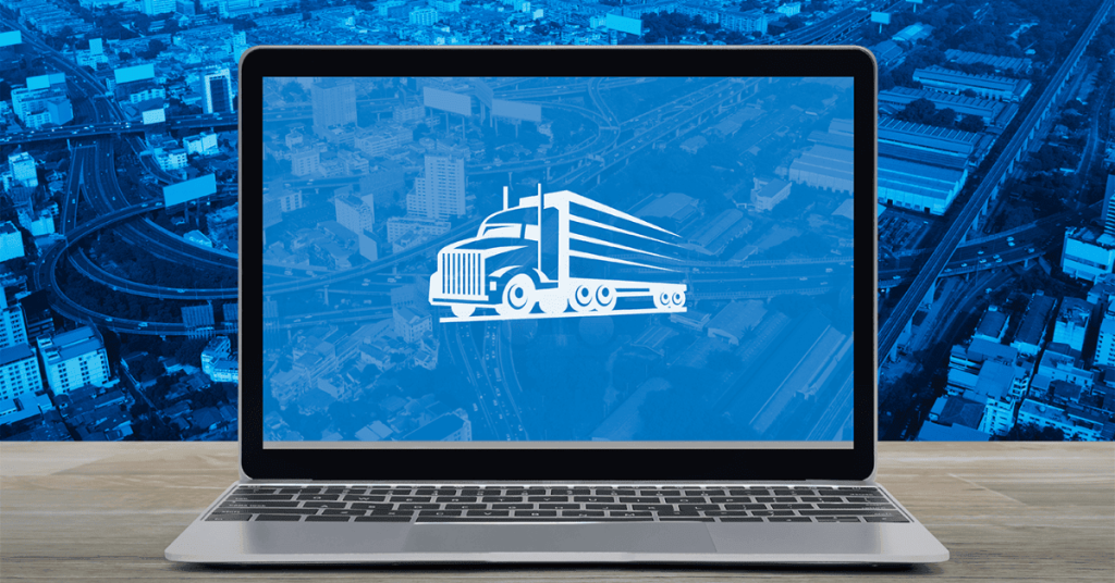 A freight truck emblem in motion on a laptop