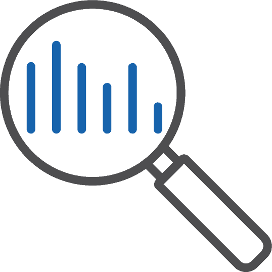 Blue-gray analytics icon representing data insights and performance tracking.