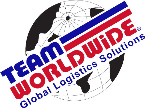 TEAMEWORLDWIDE Global Logistics Solutions logo with a globe background, highlighting international freight, shipping, and logistics services for business supply chain management.
