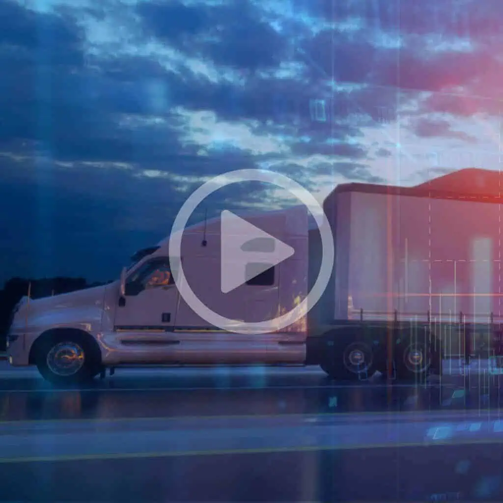Semi-truck with digital overlay, logistics technology, transportation management system, freight transportation, supply chain innovation, Banyan Technology.