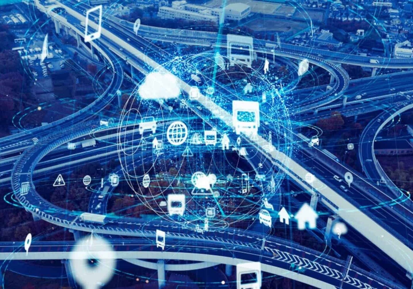 Concept of digital freight management technology above a highway