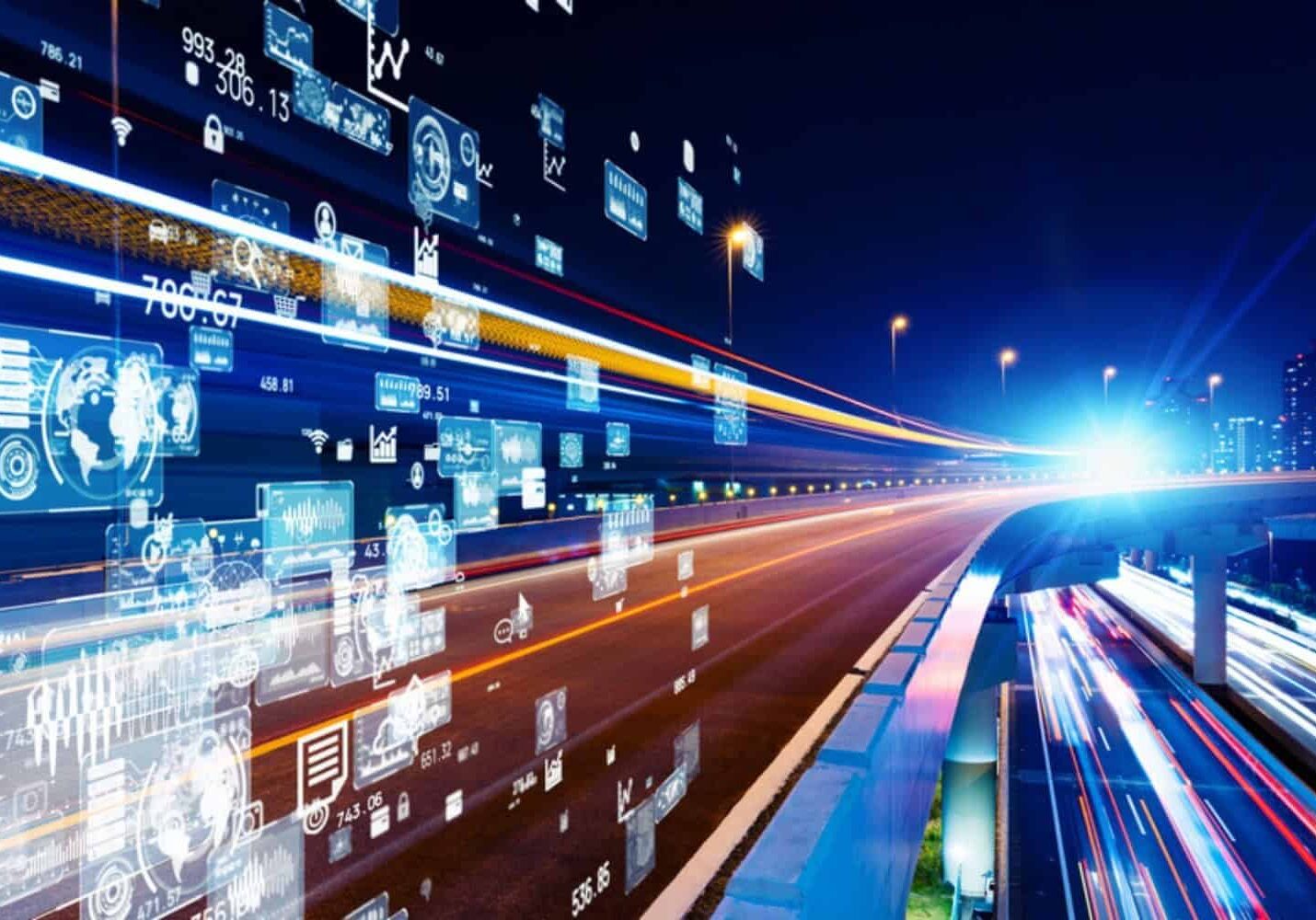 Concept of digital business intelligence moving on a highway